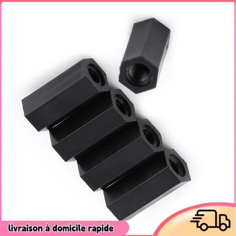 100pcs Entretoise M3 Femelle x Femelle Nylon PA66 Hexagonale Noir pour Circuit Imprimé (1/5)