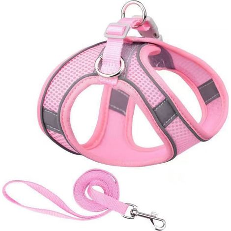Petit Harnais pour Chiot avec Laisse - Harnais Gilet pour Chien avec Maille Super Respirante pour Marche en Extérieur, Course pour Petits Chiens, Chats Rose Pur XXS (1/5)
