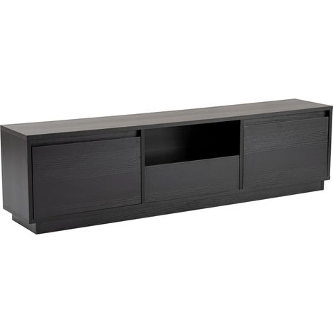 Support TV élégant et Robuste, en Bois Noir, 160 x 42 x 18 cm Fabriqué en Panneau de Particules 100% mélamine, épaisseur : 18 mm Parfait pour Les espaces Modernes à Domicile, Bureau et études, (1/5)