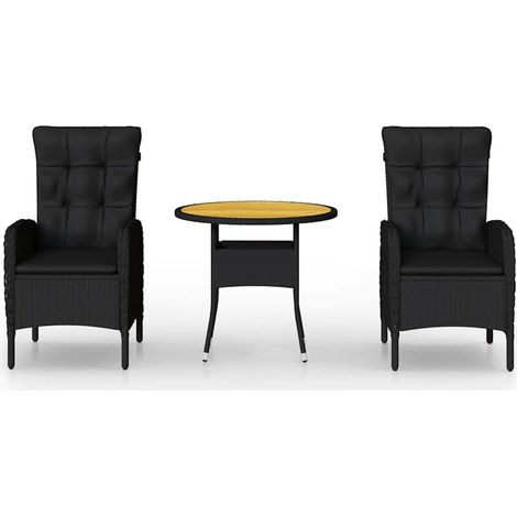 Ensemble Table + 2 chaises de bistro, Set bistrot, Ensemble repas de jardin, Résine tressée Noir OIB9378E (1/5)