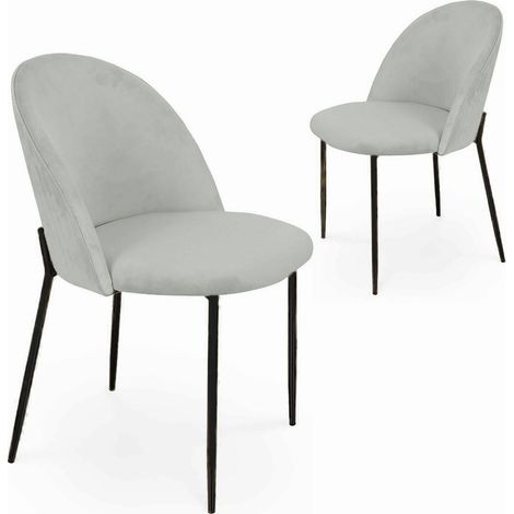 Lot de 2 chaises design en velours gris pieds noirs ARABEL (1/5)