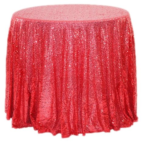 Elegante tovaglia con paillettes, in tessuto lucido, rotonda, multifunzionale, di colore rosso. (1/5)