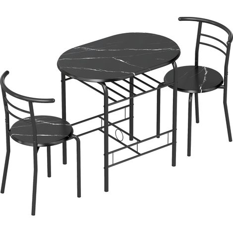 3-teiliges Esstisch-Set mit 2 Stühlen und Ablage, schwarze Marmoroptik, MODENUIT (1/5)