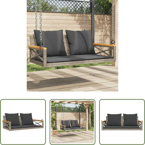 vidaXL Assise confortable - Balancelle avec coussins gris 109x62x40 cm résine tressée (1/5)