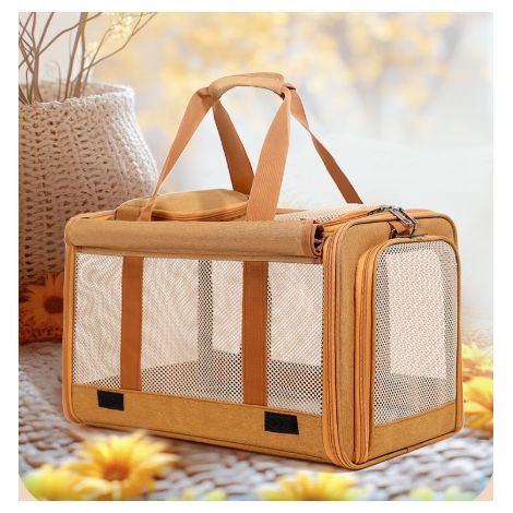 Sac de transport pour chat et chien petit format, sac de voyage pliable Oxford imperméable, grande capacité, ventilation multi‑faces, rideau occultant, port main / épaule 48×29×31cm (1/5)