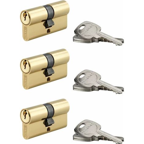 Lot de 3 cylindres de serrure double entrée 30x30mm – 5 goupilles – Laiton résistant à l'oxydation – 3 clés fournies (1/3)