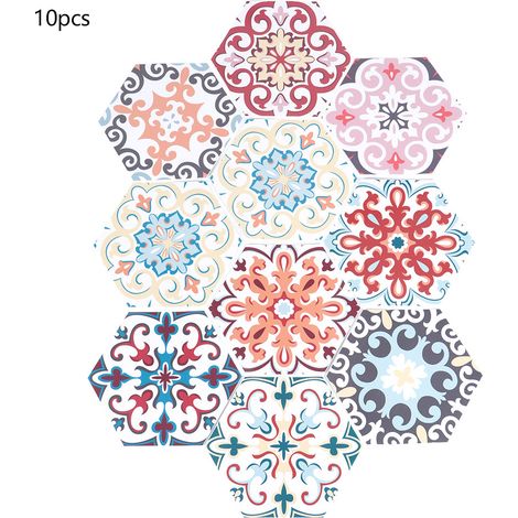 10 Pièces Autocollants Décoratifs Hexagonaux Imitation Carrelage Céramique Antidérapants Étanches (1/5)