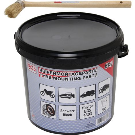 Bgs Technic – Lot de pâte de montage pneu 5 kg – Brosse pinceau Ø 30 mm – Propriétés de glisse élevées – Application rapide et efficace