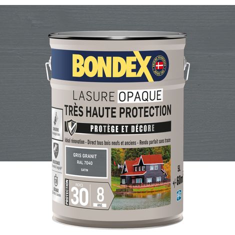 Bondex – Lasure extérieure opaque très haute protection 8 ans – 5L – Gris granit RAL 7040 – Satin – Anti-UV et fongicide