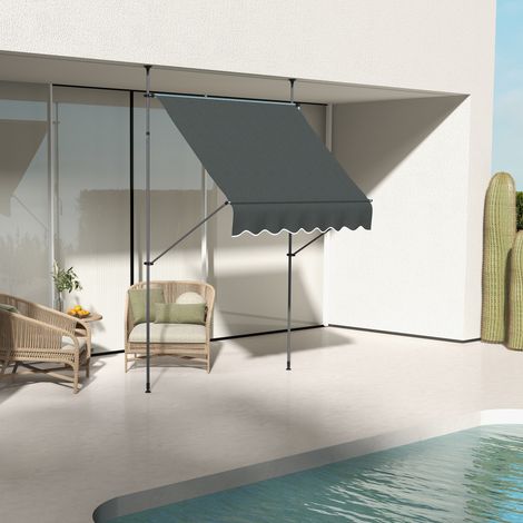 Auvent Manuel Rétractable avec Manivelle 200x120x210-300 cm avec Hauteur Réglable Imperméable et Anti-UV Gris Foncé (1/5)