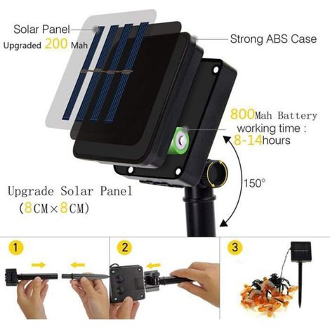 Guirlande lumineuse solaire de jardin 50 LED - 7 m - 8 modes - étanche - Pour extérieur et intérieur - Pour clture, pelouse, patio, (1/5)