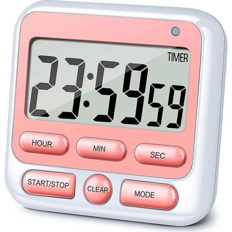 Minuteur de cuisine numérique avec alarme silencieuse/sonore, interrupteur marche/arrêt, horloge 24 heures et alarme, fonction mémoire, compte à rebours et compte ascendant pour enfants et enseignants (1/5)