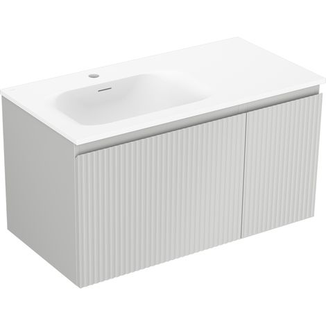Mexen Rivel meuble de salle de bain 90 cm avec lavabo Vela gauche, 1S, 1D, rainuré, gris mat/blanc mat - 91A23-09047-3-BBFF62-W (1/5)