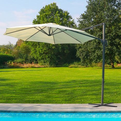 Skylantern – Parasol déporté octogonal 3m – Toile waterproof beige UPF 50 – Mât en aluminium inclinable – Pour patio et balcon (1/4)