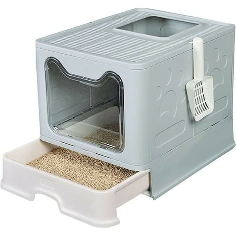 Grand bac à litière pliable anti-éclaboussures, 51 x 41 x 38 cm, bleu (1/5)