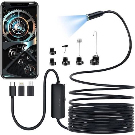 Endoscope USB pour iPhone – Caméra d'inspection sans fil HD – Caméra d'inspection endoscopique WiFi pour Android et iPhone