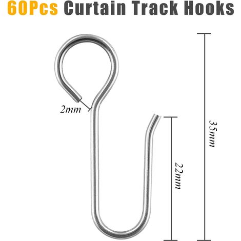 Lot de 60 crochets métalliques en forme de S pour tringle à rideaux, crochets pour tringle à rideaux de douche et de lit suspendus.