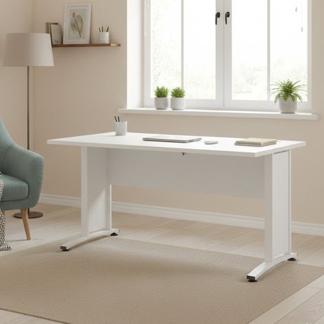 Schreibtisch Ascorbato, Platte aus veredeltem Holz, 80x150x74,5h cm Weiß (1/5)