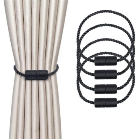4 Pièces Magnétiques Embrasses de Rideaux Noir Tressées Boucle de Rideau Aimanté Attache Rideau Corde de Rideau de46 cm - Accessoires de Rideaux pour la Décoration de la Maison (1/4)