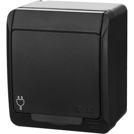 Hermes Einzel-Aufputzsteckdose mit Erdung 2P+Z Schuko IP44 schwarz 0324-09