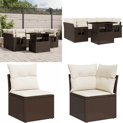 7-tlg. Garten-Sofagarnitur mit Kissen Braun Poly Rattan - Gartenmöbel Set - PE-Rattan Möbel - Outdoor Lounge - Gartenecke - Terrassenmöbel - Home & Living (1/5)