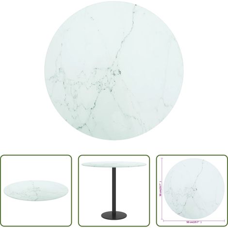 vidaXL Dessus de table en marbre - Dessus de table blanc Ø50x0,8cm verre trempé avec design marbre (1/5)