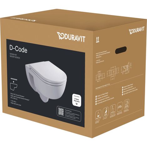 Conjunto de inodoro D-Code de Duravit, suspendido, sin borde,