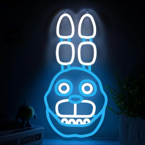 Décoration murale LED en forme de lapin, inspirée de Bonnie de Five Nights at Freddy's, idéale pour une chambre d'enfant ou comme cadeau, 40 cm. (1/5)