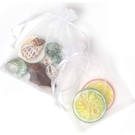 Sac Cadeau Organza - 10 x 15 cm - Cordon de Fermeture - Blanc - 100 Pièces (1/5)