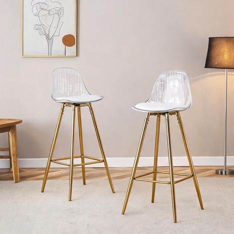 Tabouret de bar transparent avec piètement doré lot de 2 verre (1/5)