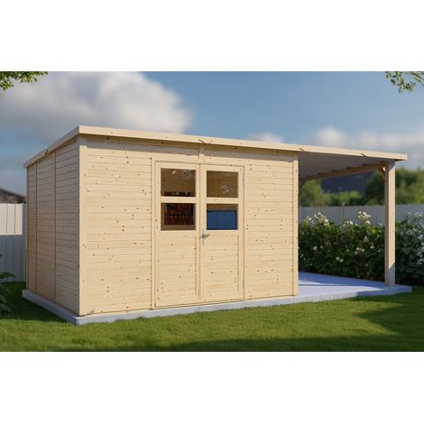 Abri de jardin bois Bertilo Baltrum 2 avec plancher et toit en appentis 16,35m² naturel (1/5)