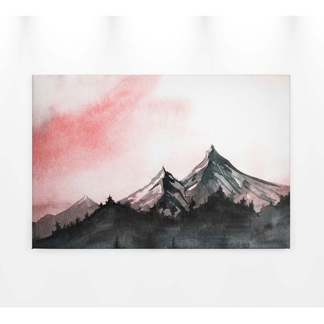 Tableau paysage montagne Alpes | Tableau sur toile gris & rouge idéal bureau | Tableau relief montagneux pour chambre & salon 0,9 x 0,6 m (1/5)
