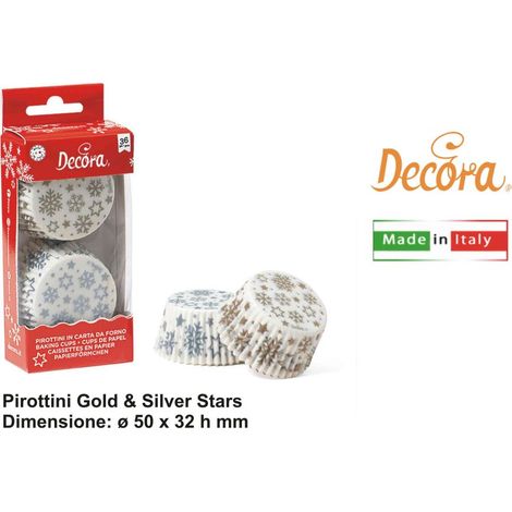 Pirottini per muffin con stelle oro e argento, 50x32 mm, 36 pezzi