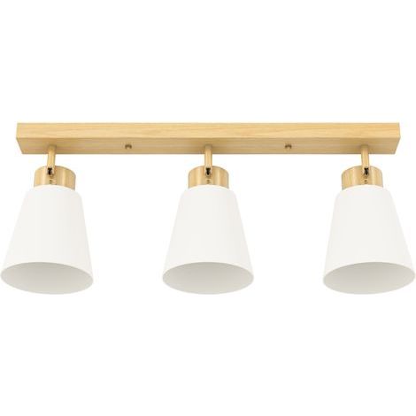 Plafonnier LED 40 W en bois naturel avec double fixation au plafond, 3 douilles E27 et têtes orientables à 90° (1/5)