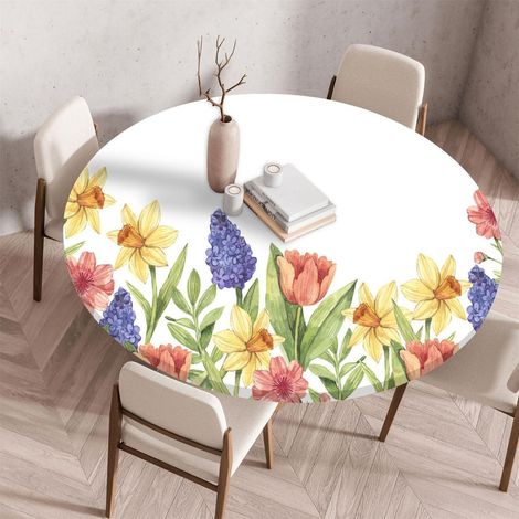 Nappe de table ronde élastique avec cordon élastique, imperméable, motif floral, 100cm