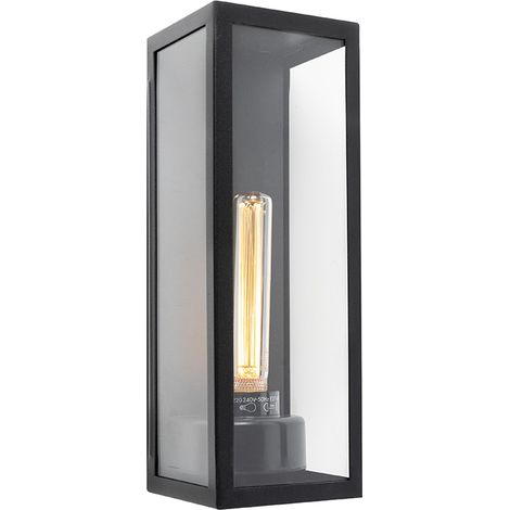 Modern Rectangular Outdoor Wall Light Black with Glass - Rotterdam Long