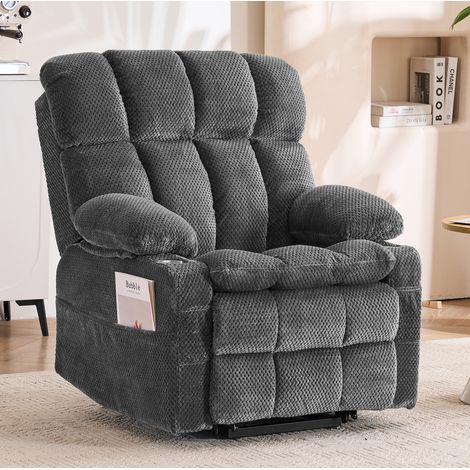 Fauteuil TV électrique releveur 2 moteurs avec massage et chaleur 91x91x106,5 cm gris (1/5)