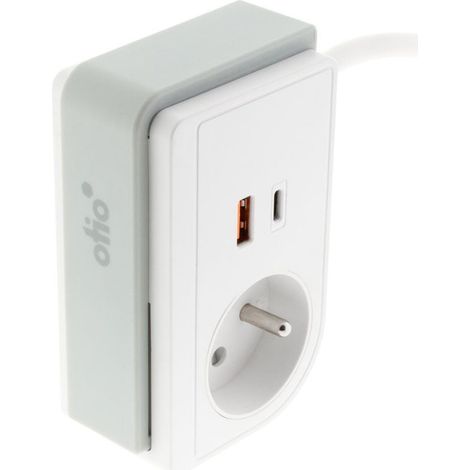 Bloc multiprise Gekko XS clipsable 2 USB A+C 20W 1.5m blanc - (1/5)