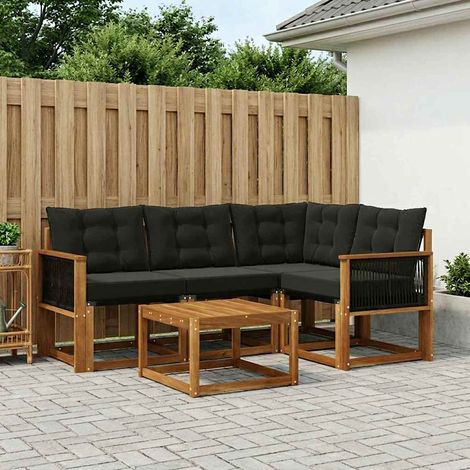 vidaXL Conjunto de sofás de exterior 5 uds. Natural y negro (1/5)