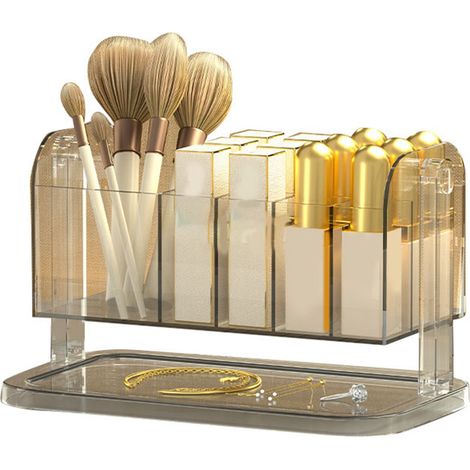 Organisateur de maquillage transparent pour rouge à lèvres, pinceaux et bijoux - Boîte de rangement avec plusieurs compartiments (1/5)