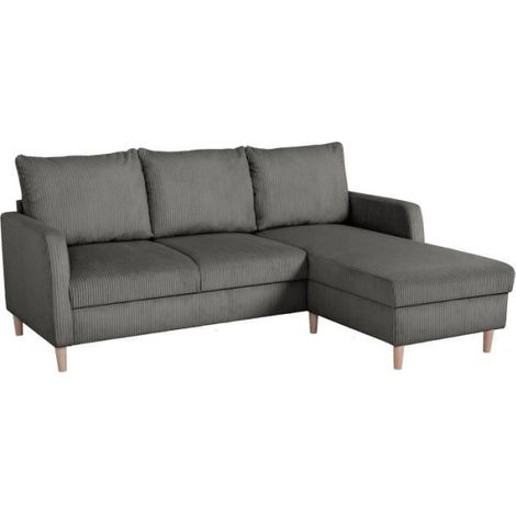 Canapé d'angle fixe - 3 places - CHIPY - Tissu Lincoln Anthracite - Pieds bois nature - 192 x 82 x 138 cm (1/5)