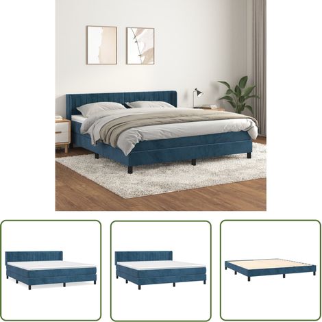 The Living Store Sommier à lattes de lit et matelas Bleu foncé 180x200cm Velours - Lit Double - Lit Velours - Lit Design - Literie - Chambre À Coucher (1/5)