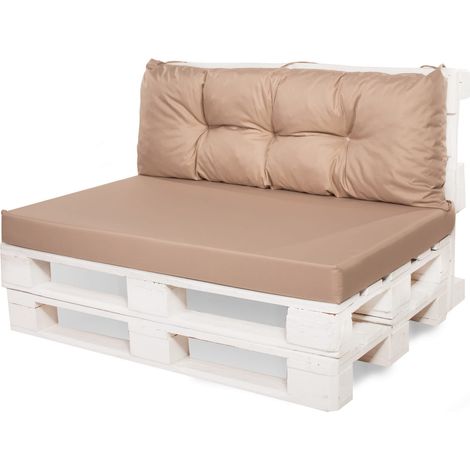 Setgarden – Coussin palette 120x60 cm et dossier 120x40 cm – Housse en polyester beige – Remplissage mousse de polyester – Lavable jusqu'à 30°C (1/3)