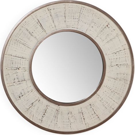 Miroir mural rond en bois blanc antique TANUZ – Ø 80cm (1/3)