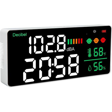 Dezibelmesser 30 bis 130 dB, Wandmontage, Schallpegelanzeige, 11-Zoll-LED, Zeit-, Temperatur-, Feuchtigkeits- und Geräuschmesser (1/5)