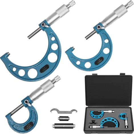 3PCS 0-3 inch Outside Micrometer Precision Mechanical Outside Micrometer Scale 0.0001 inch Outside Diameter Measuring Tool with Calibrators Wrench Case Palmer Precision Machinist Tools (1/5)