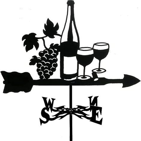 1 pcs Girouette de jardin en forme de bouteille de vin, girouette en métal pour cour, indicateur de direction du vent avec revêtement antirouille pour décoration de jardin et de ferme, girouette de co (1/5)