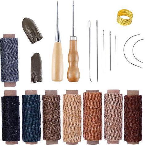 20 Pcs-cuir Outils Kit De Rparation La Main Artisanat Cuir Fil Cir 8 Couleur Avec Aiguilles Coudre Ciseaux Ruban Mesurer Pour Cuir De Couture C (1/5)