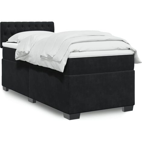 Cama box spring con colchón terciopelo negro 80x200 cm