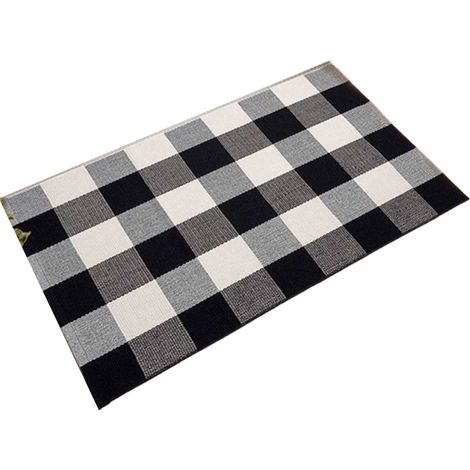 Tapis d'extérieur à carreaux tissé à la main - Tapis à carreaux élégant pour porte d'entrée, porche, maison de campagne, entrée et patio - 60 x 90 cm (1/5)